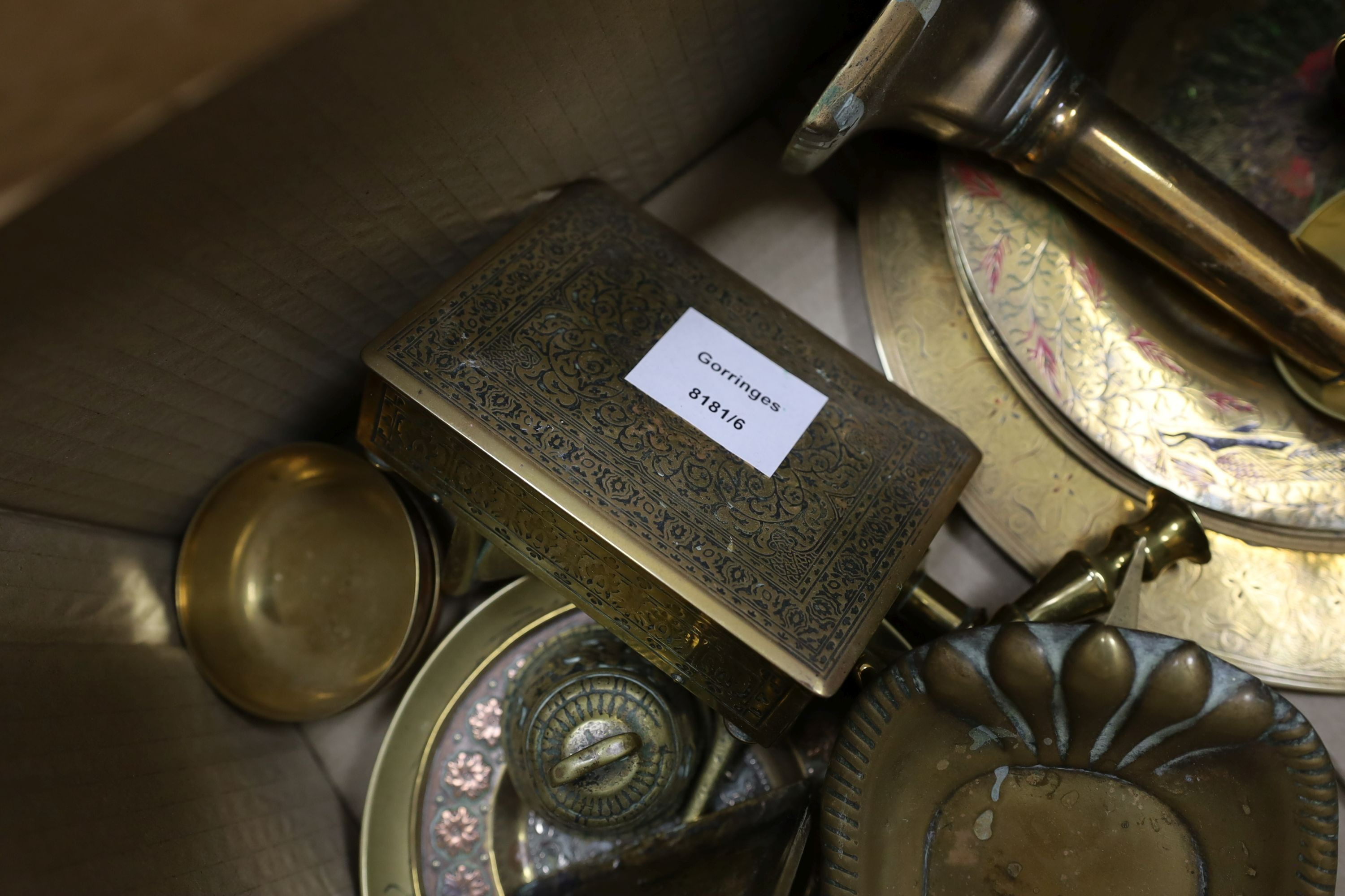 A group of assorted metalware including Indian and Persian trays